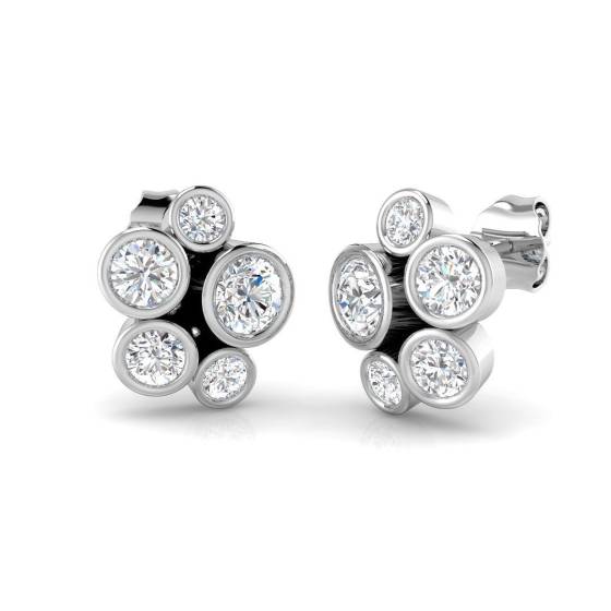 1.13ct SI2/G Round cut Diamond Cluster Earrings in 18k White Gold