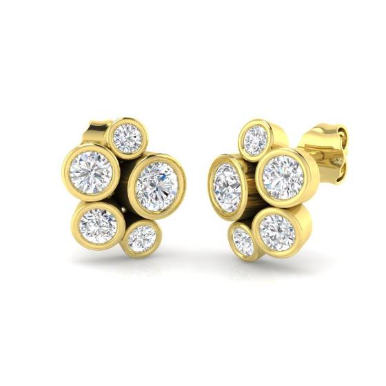 1.13ct SI2/G Round cut Diamond Cluster Earrings in 18k Yellow Gold