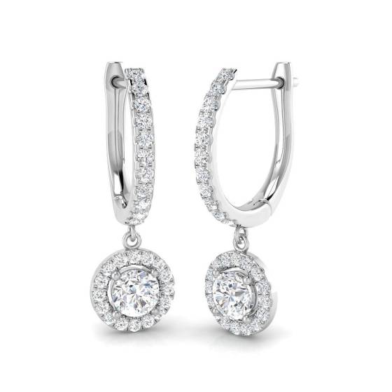 0.61ct SI2/G Round cut Diamond Drop Earrings in 18k White Gold