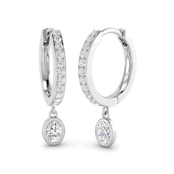 0.51ct SI2/G Oval cut Diamond Drop Earrings in 18k White Gold