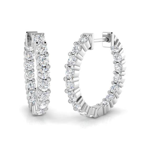 1.43ct SI2/G Round cut Diamond Hoop Earrings in 18k White Gold