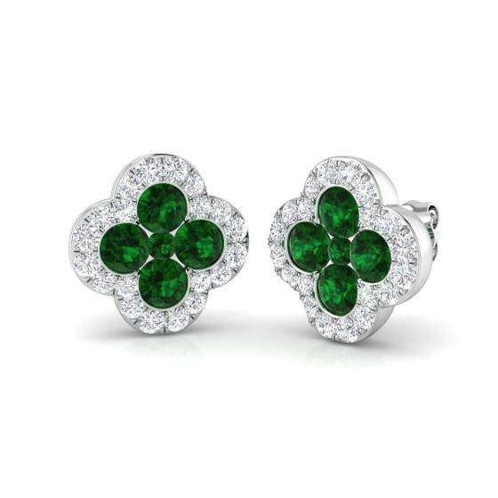 2.29ct SI2/G Round cut Green Emerald Gemstone Earrings in 18k White Gold