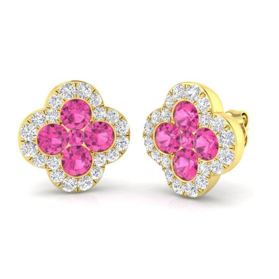 2.67ct SI2/G Round cut Pink Sapphire Gemstone Earrings in 18k Yellow Gold