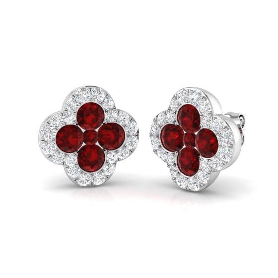 3.06ct SI2/G Round cut Ruby Gemstone Earrings in 18k White Gold