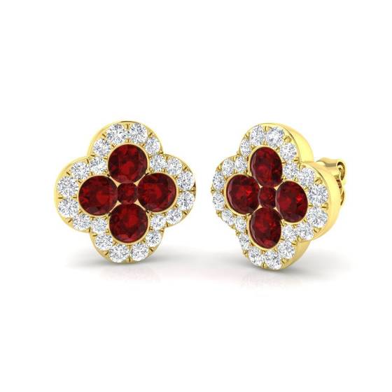 3.06ct SI2/G Round cut Ruby Gemstone Earrings in 18k Yellow Gold