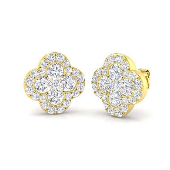 2.28ct SI2/G Round cut Diamond Cluster Earrings in 18k Yellow Gold