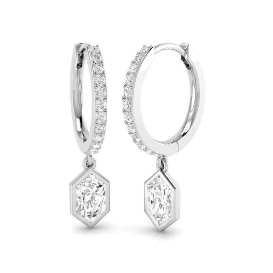 0.83ct SI1/G Hexagon cut Diamond Drop Earrings in 18k White Gold