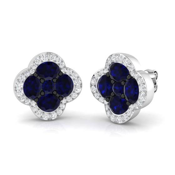 3.29ct SI2/G Round cut Blue Sapphire Gemstone Earrings in 18k White Gold