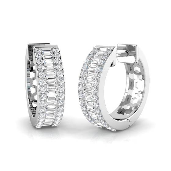 0.71ct SI2/G Baguette cut Diamond Hoop Earrings in 9k White Gold