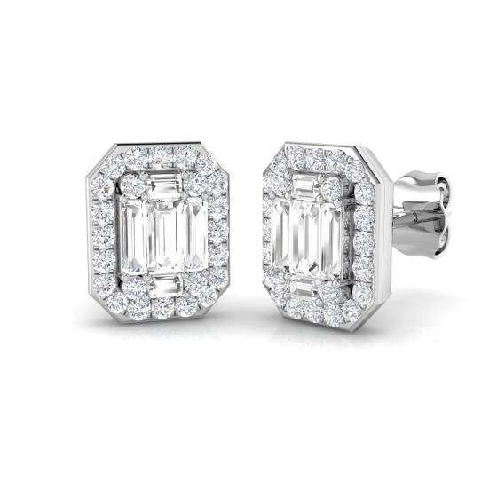 0.74ct SI2/G Baguette cut Diamond Designer Earrings in 18k White Gold