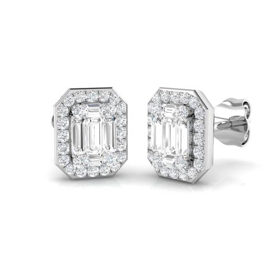 0.50ct SI2/G Baguette cut Diamond Designer Earrings in 18k White Gold