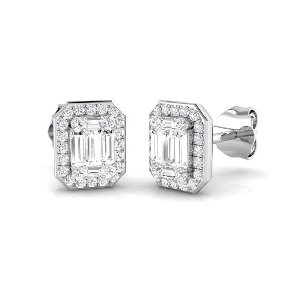 0.35ct SI2/G Baguette cut Diamond Designer Earrings in 18k White Gold