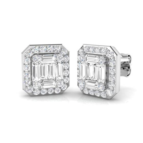 1.04ct SI1/G Baguette cut Diamond Designer Earrings in 9k White Gold