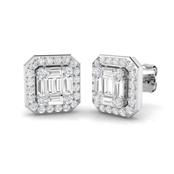 0.90ct SI1/G Baguette cut Diamond Designer Earrings in 9k White Gold