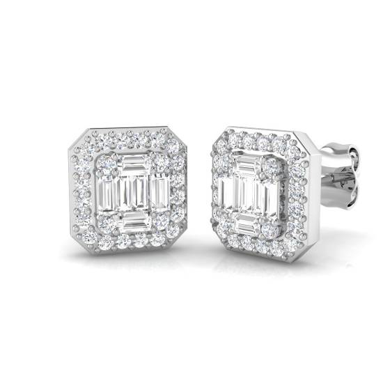 0.62ct SI1/G Baguette cut Diamond Designer Earrings in 9k White Gold