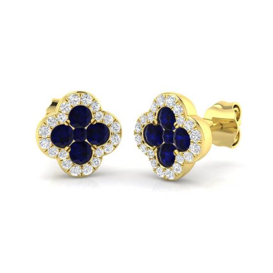 0.84ct SI2/G Round cut Blue Sapphire Gemstone Earrings in 18k Yellow Gold