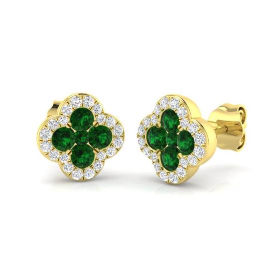 0.65ct SI2/G Round cut Green Emerald Gemstone Earrings in 18k Yellow Gold