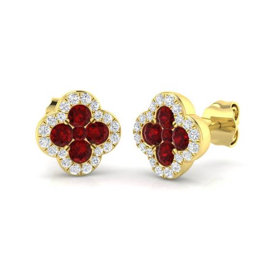 0.85ct SI2/G Round cut Ruby Gemstone Earrings in 18k Yellow Gold