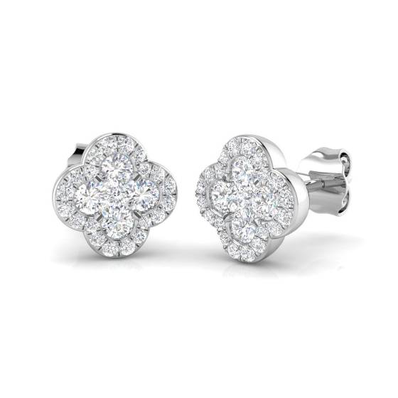 0.63ct I1/G Round cut Diamond Clover Earrings in 9k White Gold