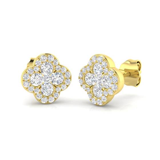 0.63ct SI2/G Round cut Diamond Clover Earrings in 18k Yellow Gold