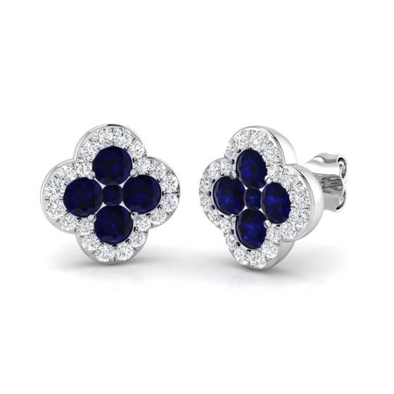 1.87ct SI2/G Round cut Blue Sapphire Gemstone Earrings in 18k White Gold