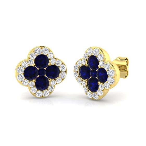 1.79ct SI2/G Round cut Blue Sapphire Gemstone Earrings in 18k Yellow Gold