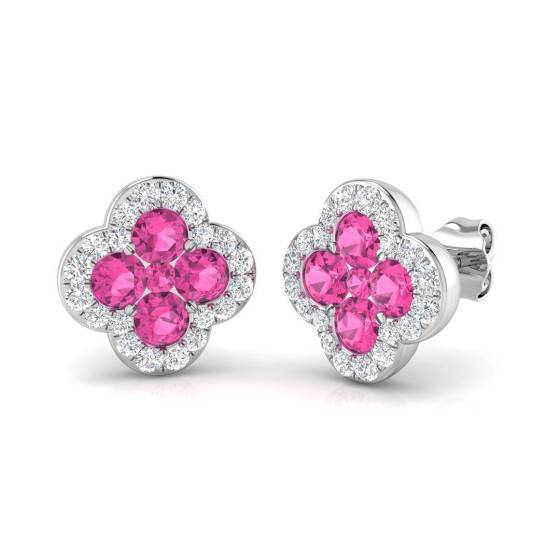 1.73ct SI2/G Round cut Pink Sapphire Gemstone Earrings in 18k White Gold