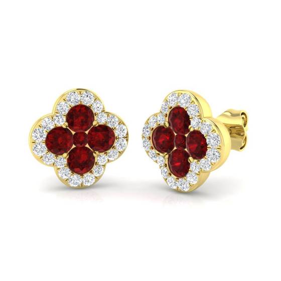 2.02ct SI2/G Round cut Ruby Gemstone Earrings in 18k Yellow Gold