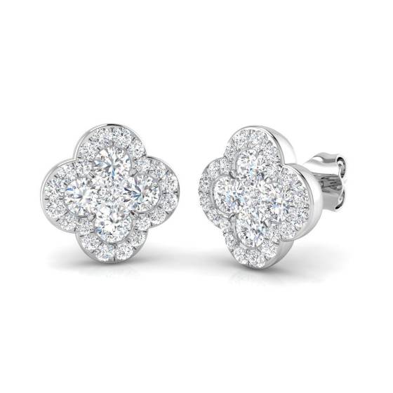 1.60ct SI2/G Round cut Diamond Cluster Earrings in 18k White Gold