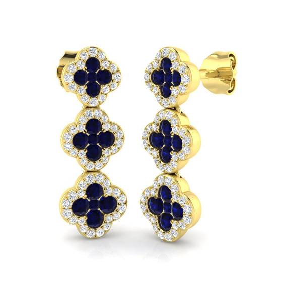 1.27ct SI2/G Round cut Blue Sapphire Gemstone Earrings in 18k Yellow Gold