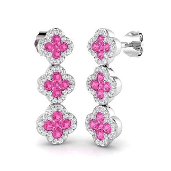 1.43ct SI2/G Round cut Pink Sapphire Gemstone Earrings in 18k White Gold