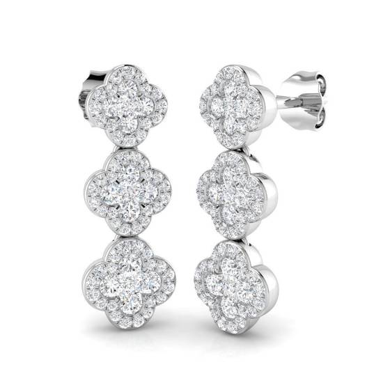 1.04ct SI2/G Round cut Diamond Drop Earrings in 18k White Gold