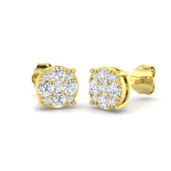 0.43ct VS/F Round cut Lab Grown Diamond Cluster Earrings in 9k Yellow Gold