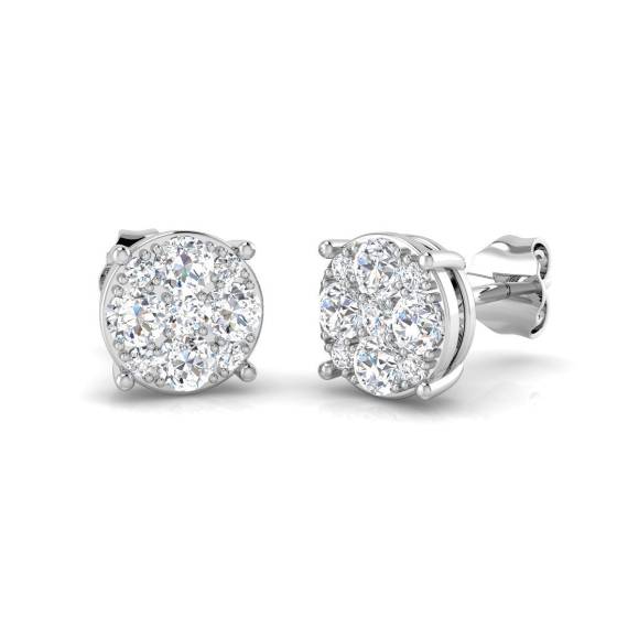 0.64ct SI2/G Round cut Diamond Cluster Earrings in 9k White Gold