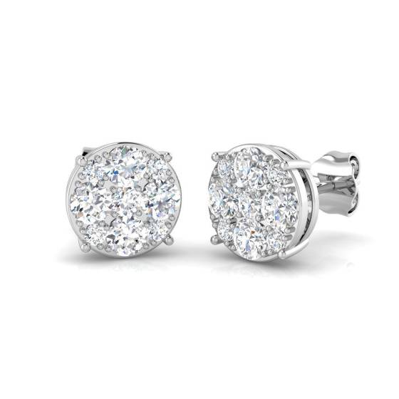 1.08ct SI2/G Round cut Diamond Cluster Earrings in 9k White Gold