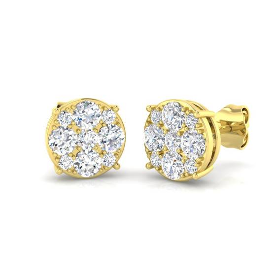 1.06ct I1/G Round cut Diamond Cluster Earrings in 9k Yellow Gold