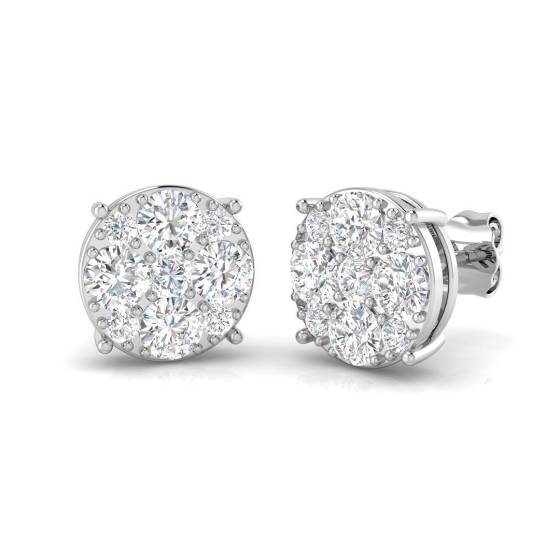 1.54ct SI2/G Round cut Diamond Cluster Earrings in 9k White Gold