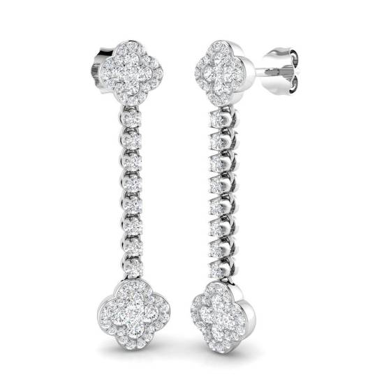 0.90ct SI2/G Round cut Diamond Drop Earrings in 18k White Gold