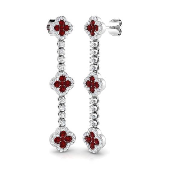 1.64ct SI2/G Round cut Ruby Gemstone Earrings in 18k White Gold