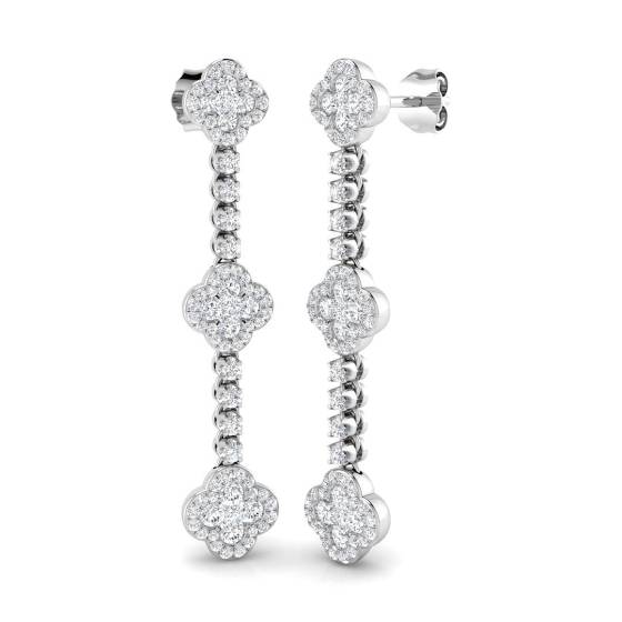 1.22ct SI2/G Round cut Diamond Clover Earrings in 18k White Gold