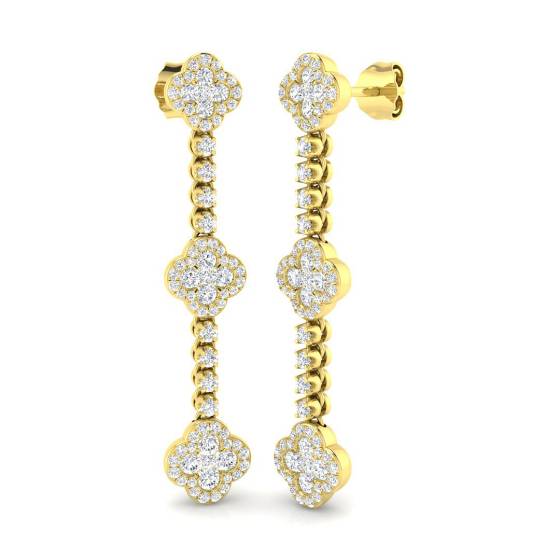 1.22ct SI2/G Round cut Diamond Clover Earrings in 18k Yellow Gold