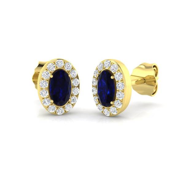 0.82ct SI2/G Oval cut Blue Sapphire Gemstone Earrings in 18k Yellow Gold