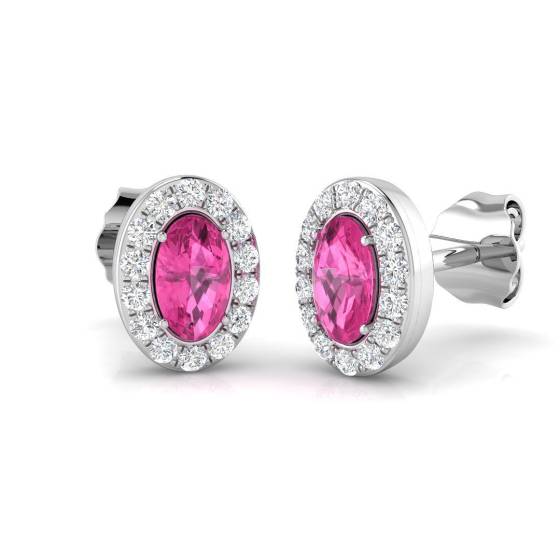 0.71ct SI2/G Oval cut Pink Sapphire Gemstone Earrings in 18k White Gold