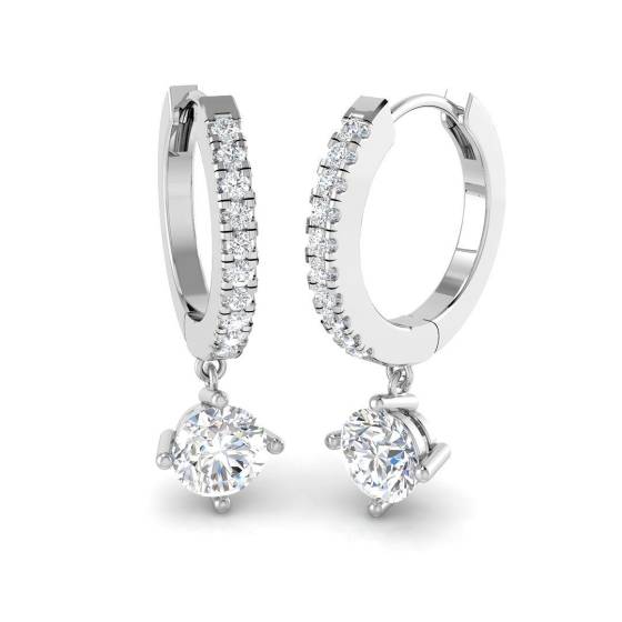 0.74ct SI2/G Round cut Diamond Drop Earrings in 18k White Gold