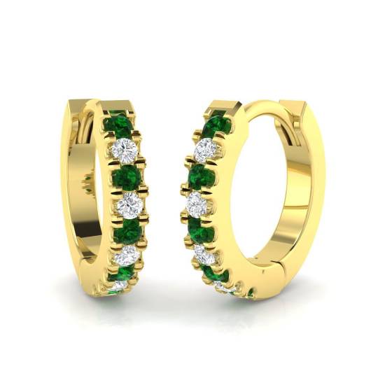 0.25ct SI2/G Round cut Green Emerald Gemstone Earrings in 18k Yellow Gold