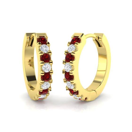 0.51ct SI2/G Round cut Ruby Gemstone Hoop Earrings in 18k Yellow Gold