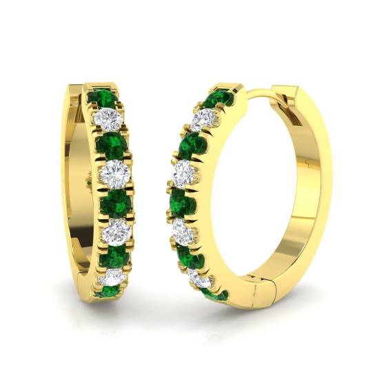 0.55ct SI2/G Round cut Green Emerald Gemstone Hoop Earrings in 18k Yellow Gold