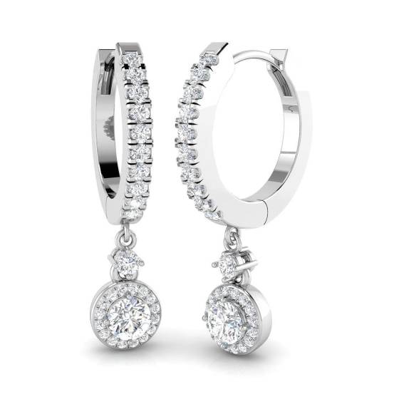 0.51ct SI2/G Round cut Diamond Drop Earrings in 18k White Gold