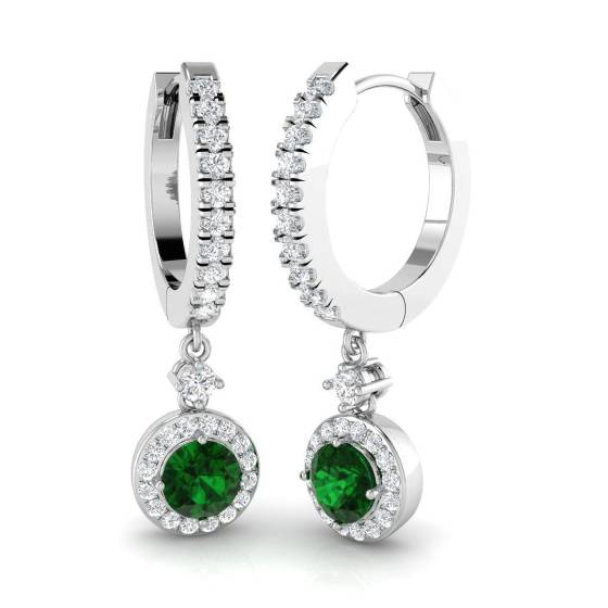 0.99ct SI2/G Round cut Green Emerald Gemstone Earrings in 18k White Gold