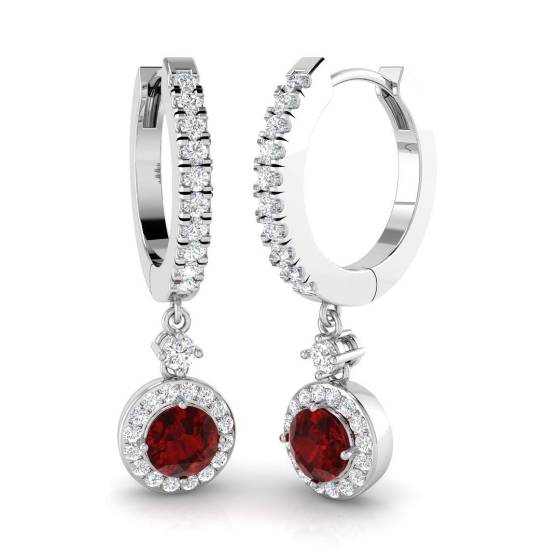 1.17ct SI2/G Round cut Ruby Gemstone Earrings in 18k White Gold